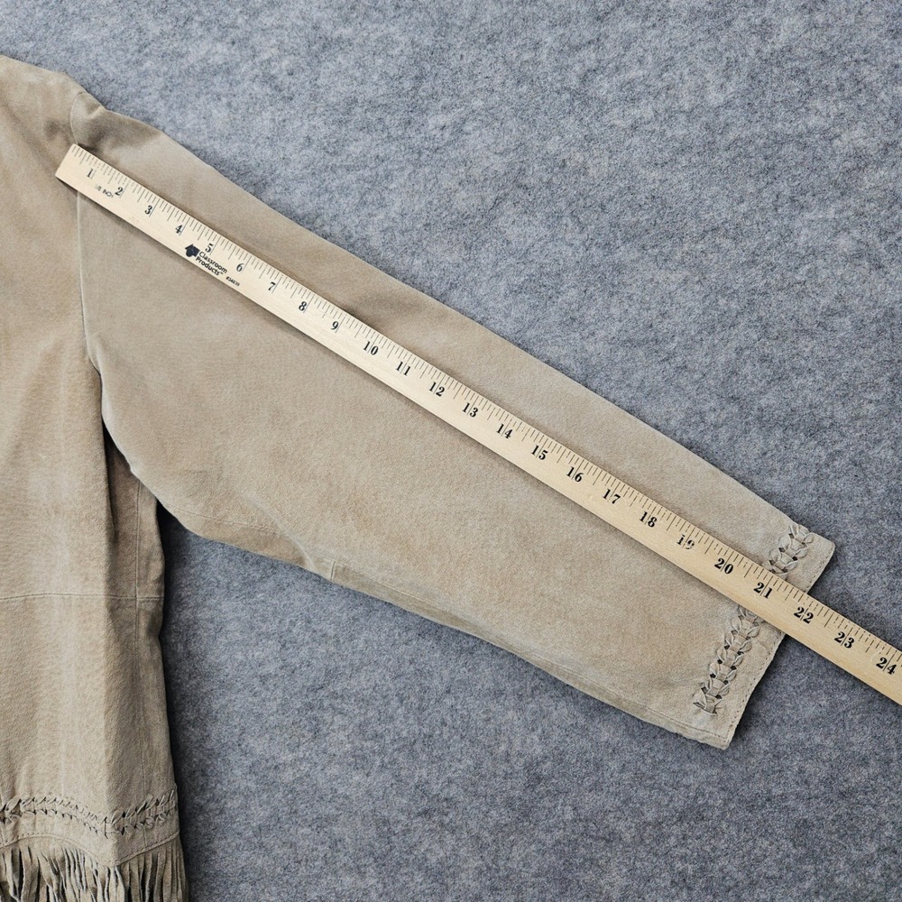 Lisa International Women Tan Suede Fringe Jacket Size L Leather Western Boho Zip - Picture 9 of 10